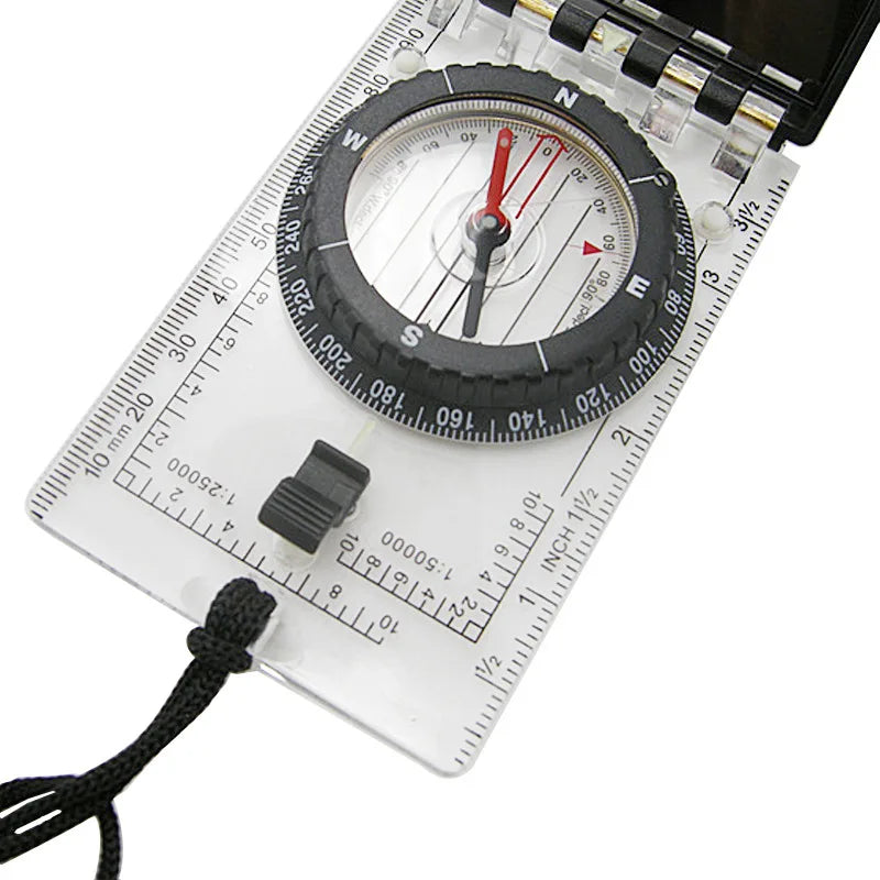 Outdoor Camping with Hanging Rope Scale Mirror, Multifunctional Folding Compass, Magnetic Declination Adjustment Function