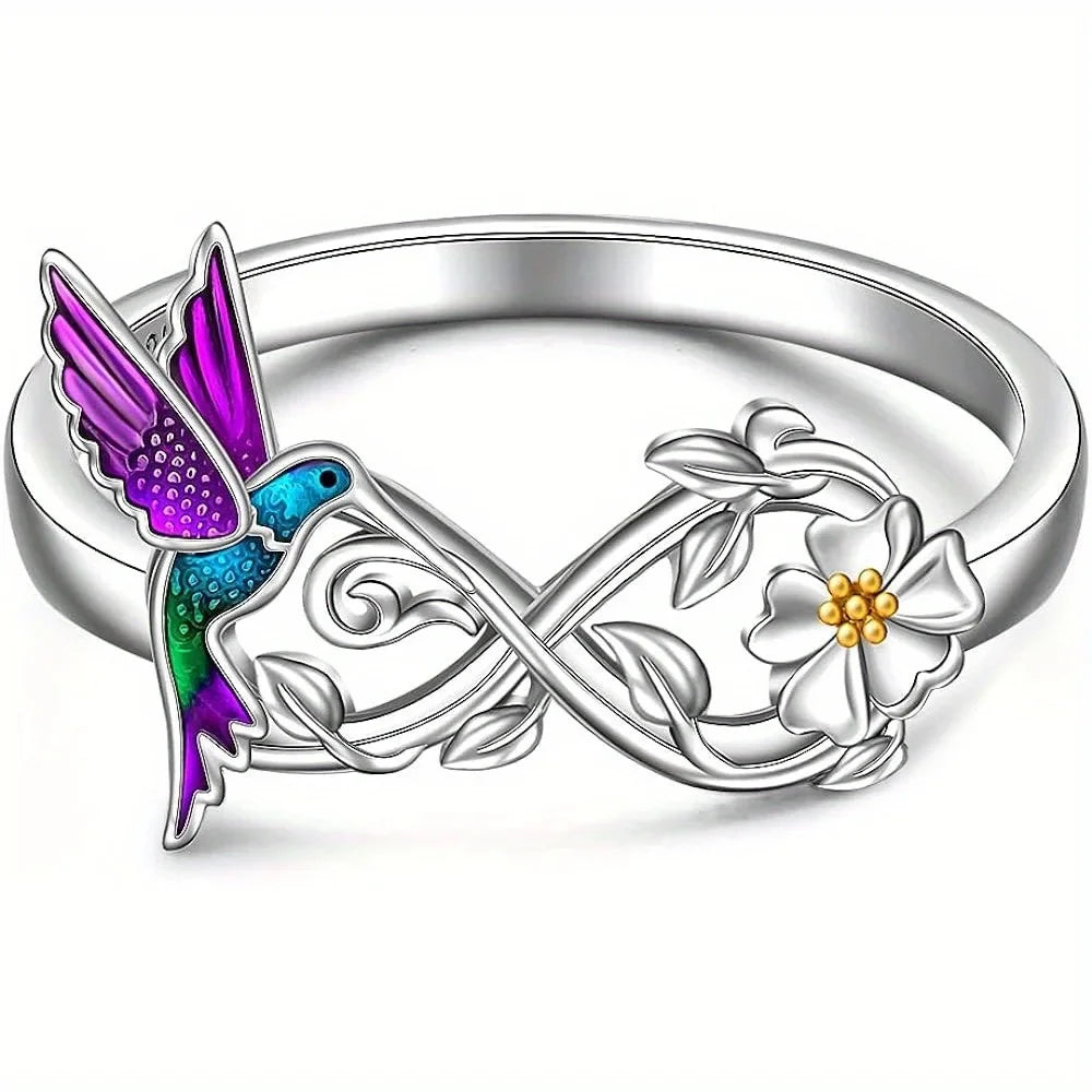 1pc Cute Hummingbird and Flower Design Ring Infinity Symbol Decor Ring Anniversary Party Gifts, Jewelry, Niche Style Hot List,