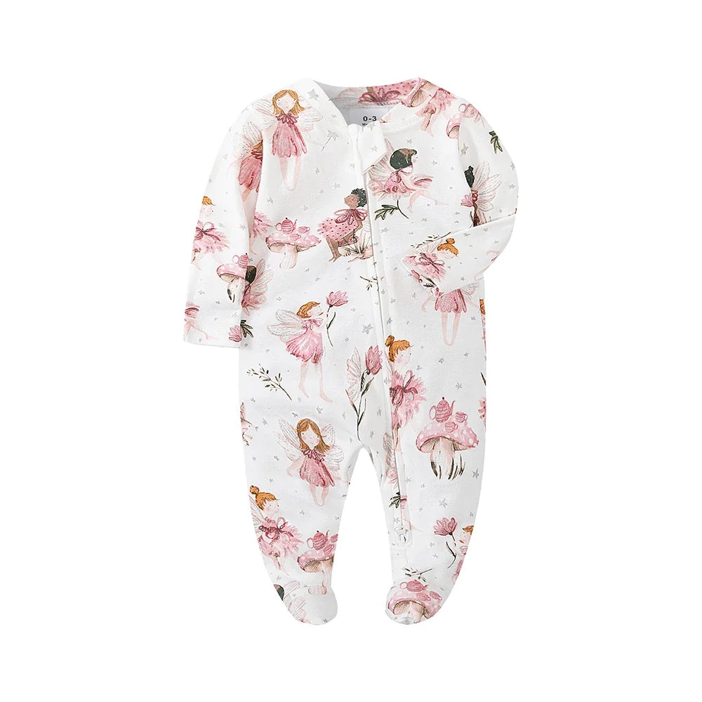 Unisex Newborn Baby Footed Pajamas Long Sleeve Zipper Romper Cotton Jumpsuit Solid White 0-12 Months Fashion Baby Clothes