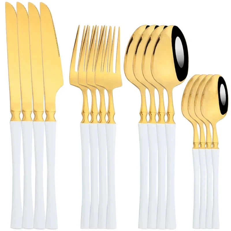 16Pcs Dinnerware Set, Stainless Steel, Western Black, Set  Spoon ,Fork, Knife Tableware.