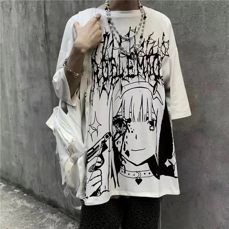 Oversized T-shirt Men 2023 Summer T-shirts Dark High Street Gothic Print Skull Cotton Short Sleeve Tee Harajuku T Shirt for Men