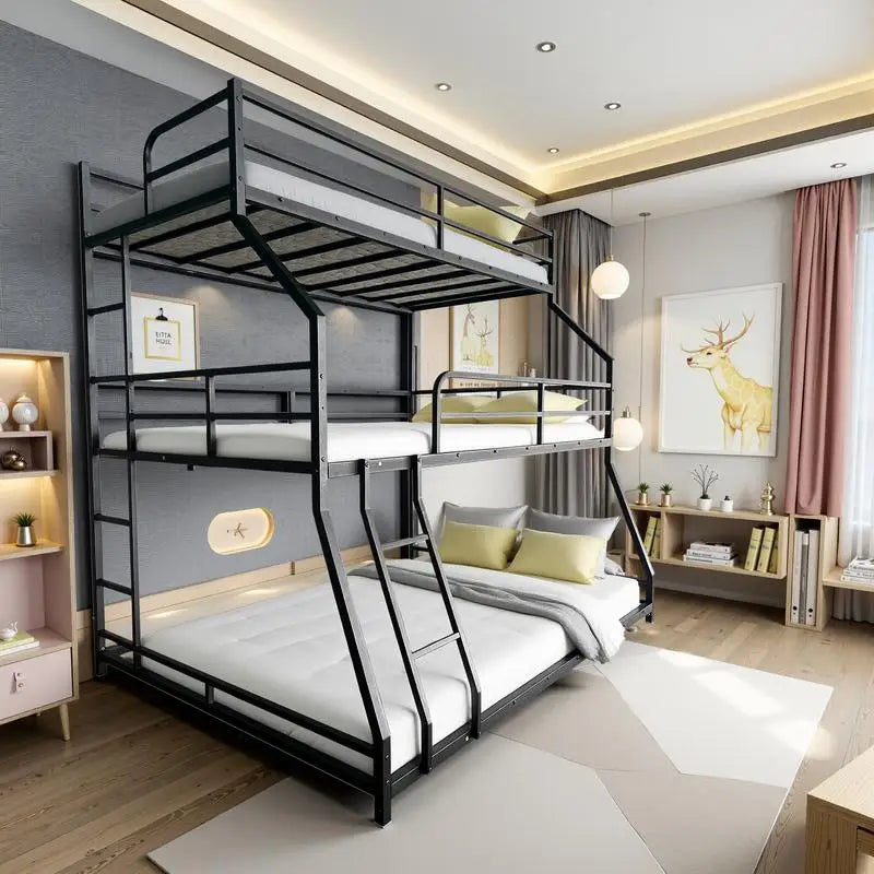 Triple Bunk Bed with Long & Short Ladder, Full-Length Guardrails, Easy Assembly, for Kids.