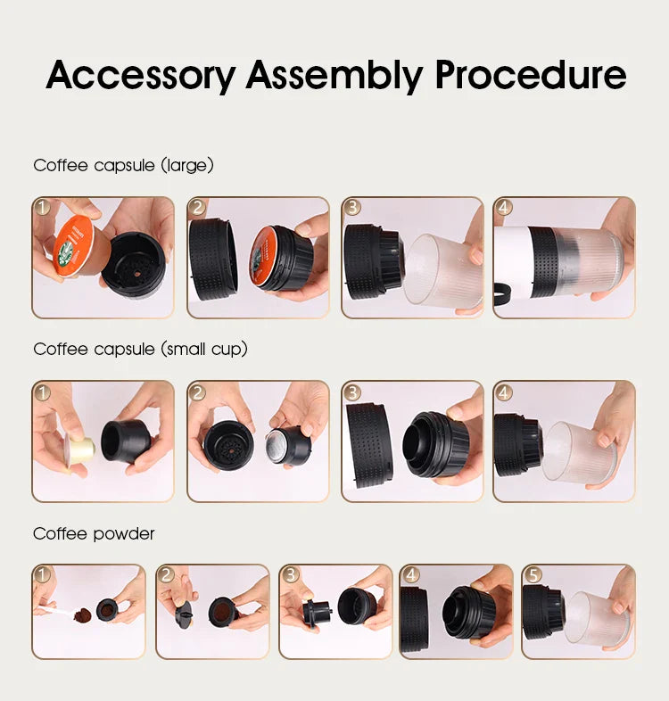 3 in 1 Electric Travel Espresso Machine Heating Water Portable Coffee Maker Compatible with Ground Coffee Small Large Capsules