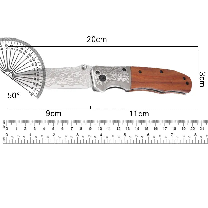 Folding knife, wooden handle, portable pocket knife, sharp, high-end fruit knife, for outdoor use, high hardness knife