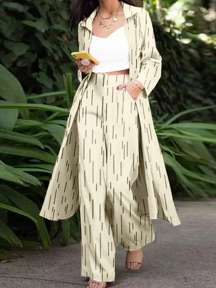 ZANZEA Fashion Autumn Long Sleeve Shirt 2PCS Women Suits Matching Sets Solid Loose Pant Sets Casual Wide Leg Trousers Oversized