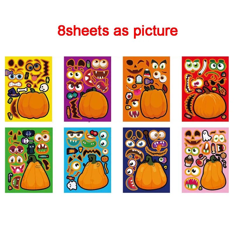 Halloween Party Favors Stickers for Kids 6-24sheets DIY Ghost Witch Mummy Make A Face Stickers Children Toddles Puzzle Jigsaw