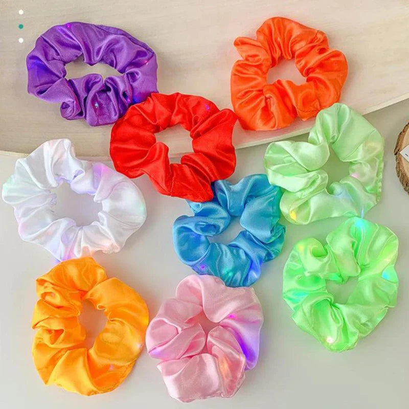 Colorful LED Hair Scrunchies Light Up Hair Bands Elastic LED Light Women Girls Hair Ties for Halloween Christmas Glow Part