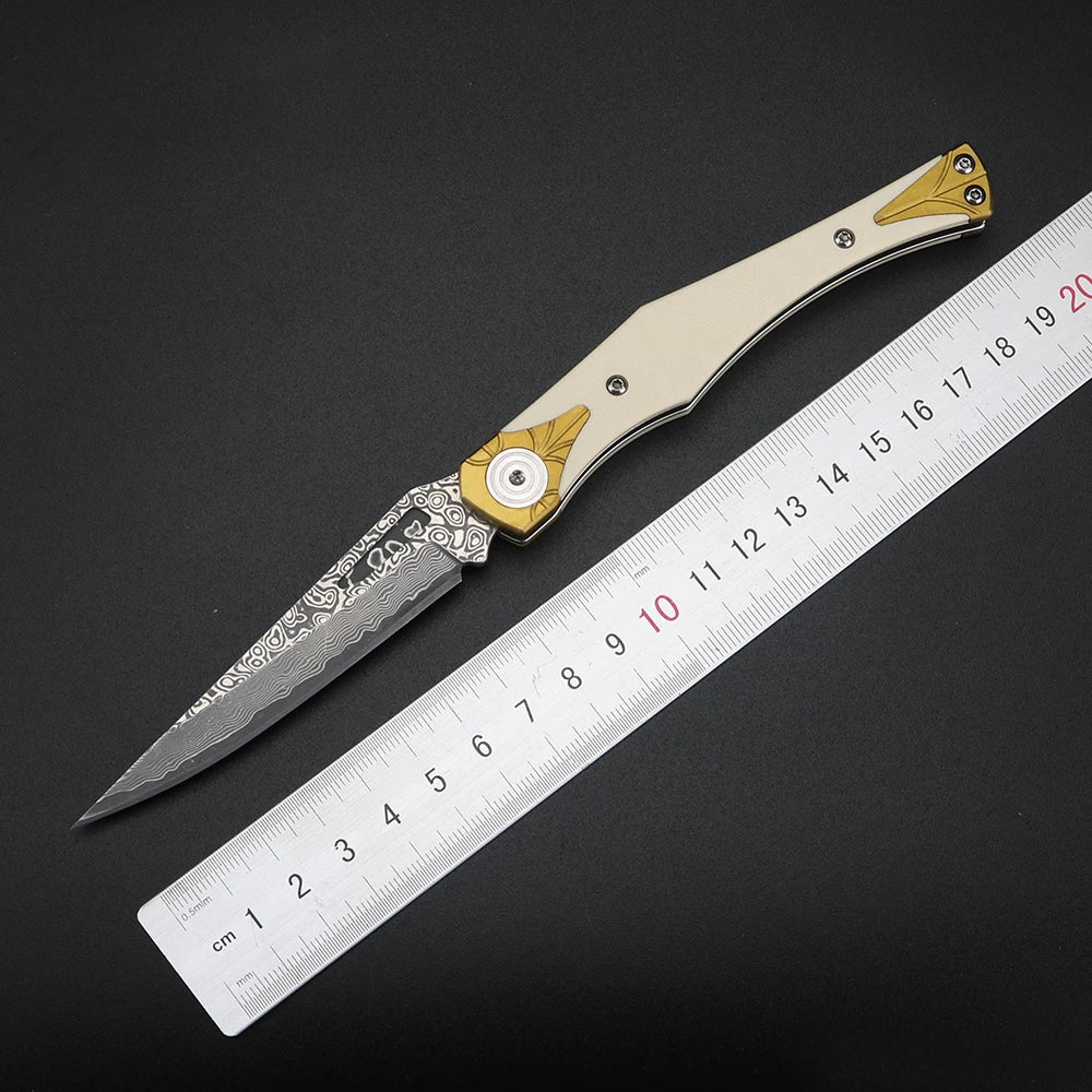 Folding knife, Damascus steel, portable, G10 handle, outdoor multi-functional pocket knife, high hardness knife