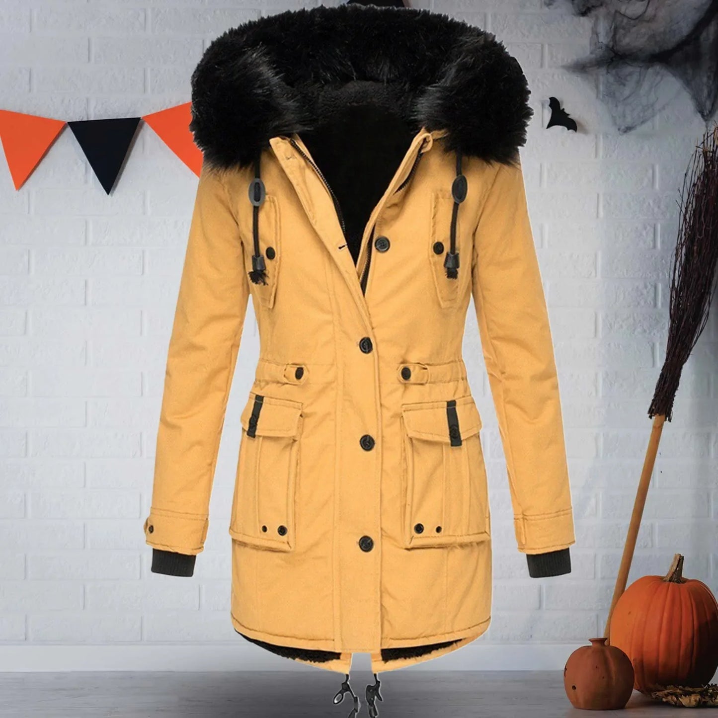 1 Pcs Winter Down Padded Coat for Women Plus Size Puffer Jacket Thick Thermal Fleece Lined Parka Fur Collar Hooded Outwear Loose