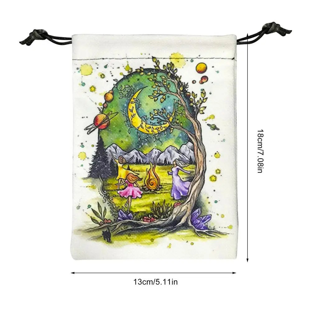 Printed Velvet Tarot Carods Storage Bag Oracle Card Witch Divination Accessories Board Games Mini Drawstring Package