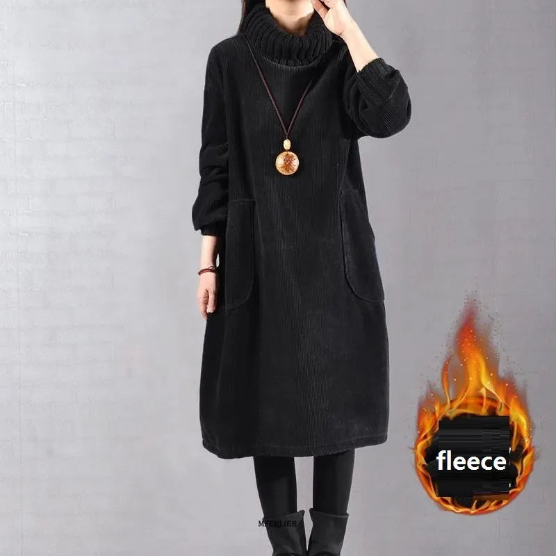 Large Size Women Dress Winter Dress Women Lady Vestidos Long Sleeve Warm Long Dress