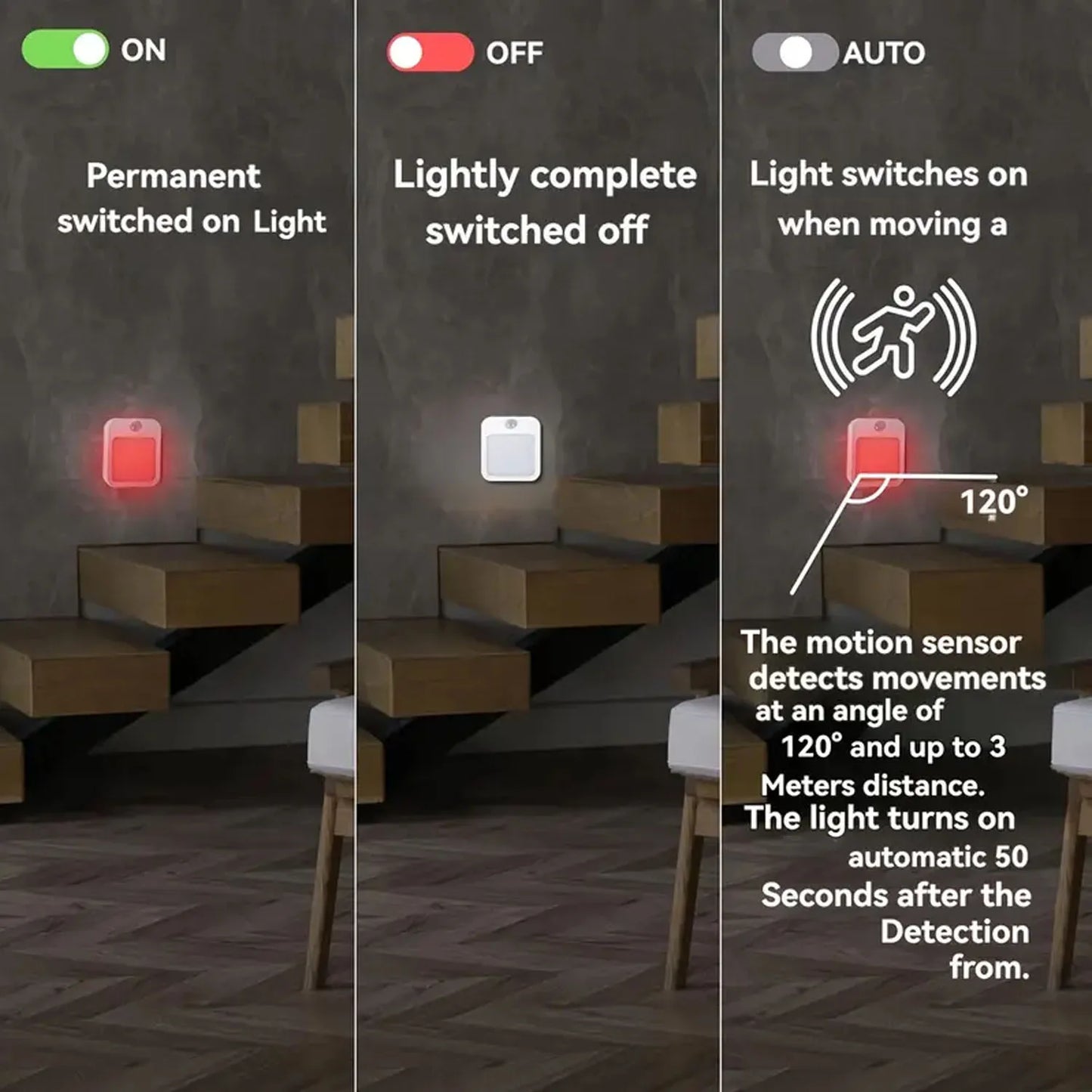 1pc Smart Night Light With Motion Sensor, Modern Red Lighting, Suitable For Bedroom, Bathroom, Kitchen And Living Room