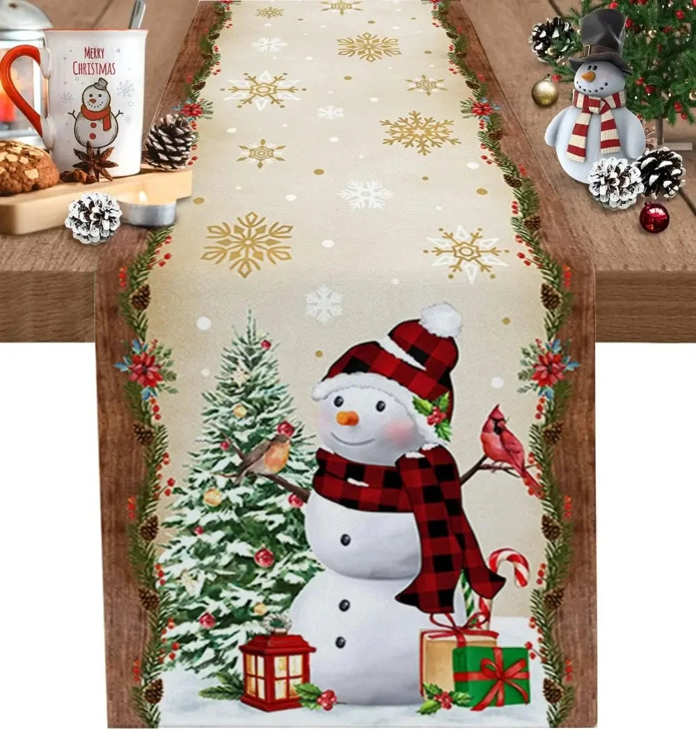 Christmas Tree Snowman Table Runners Kitchen Dining Table Decor Farmhouse Navidad Xmas Linen Table Runners Wedding Decor
