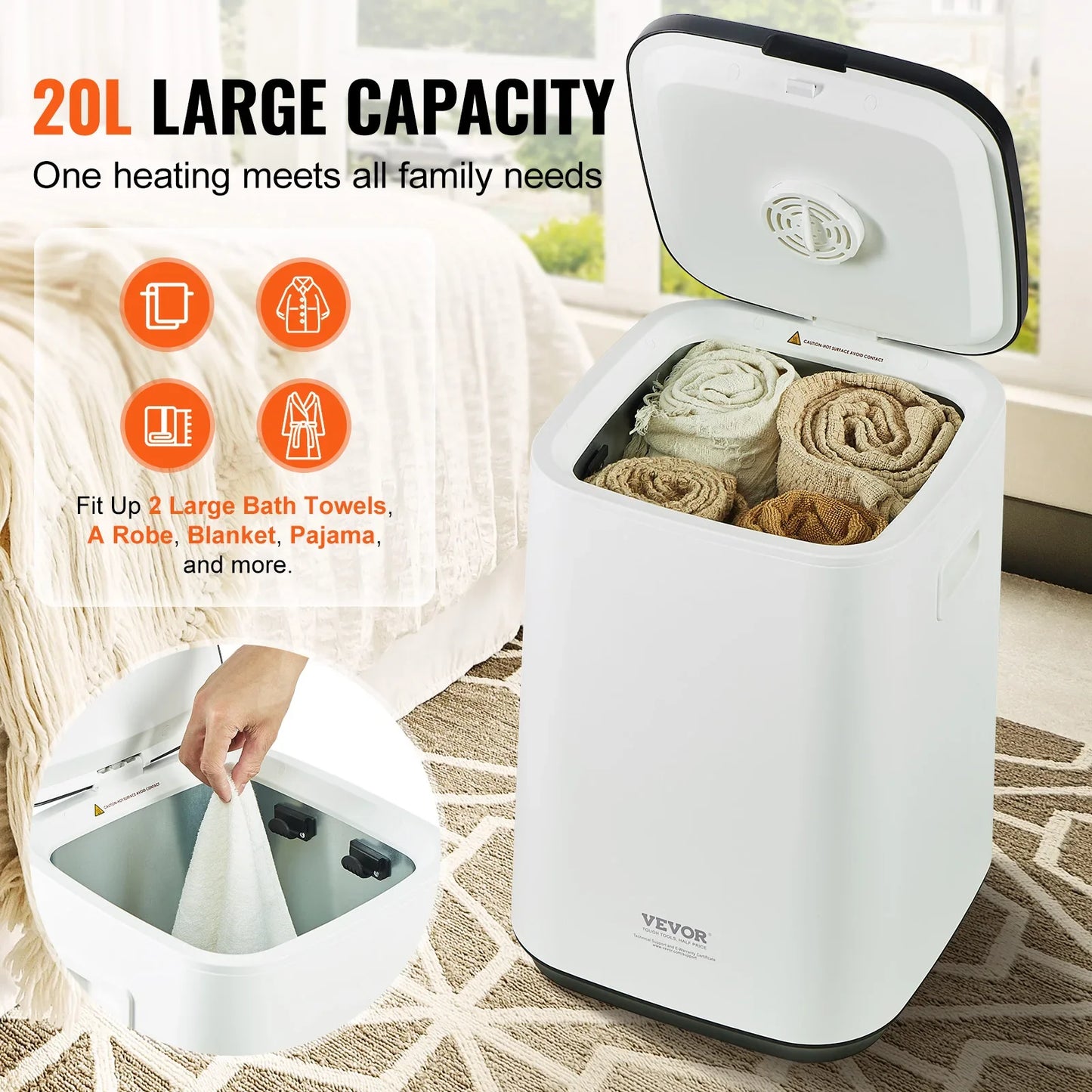 VEVOR Towel Warmer 20L/25L/35L Towel Warmer Bucket with Safety Shut Off Child Lock LED Screen for Bathroom Spa Bathrobe Blanket