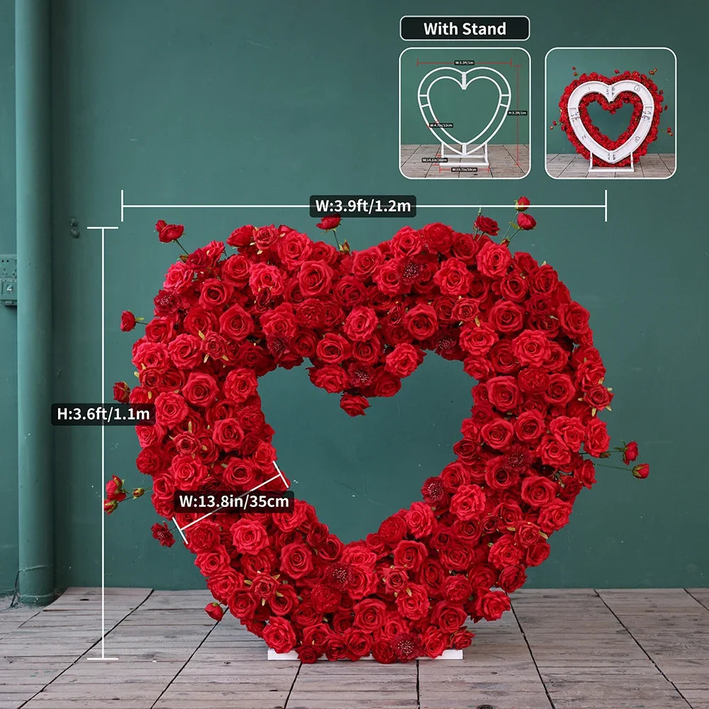 Heart Shaped Artificial Flowers Wreath Proposal Wedding Decoration High-end Silk Red Rose Heart Sztuczne Kwiaty Decor FL2580