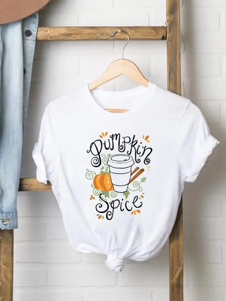 Pumpkin Sweet Lovely Cute Women Graphic Ladies Print Tees Clothing Lady Fall Autumn Halloween Thanksgiving Style T T-shirts