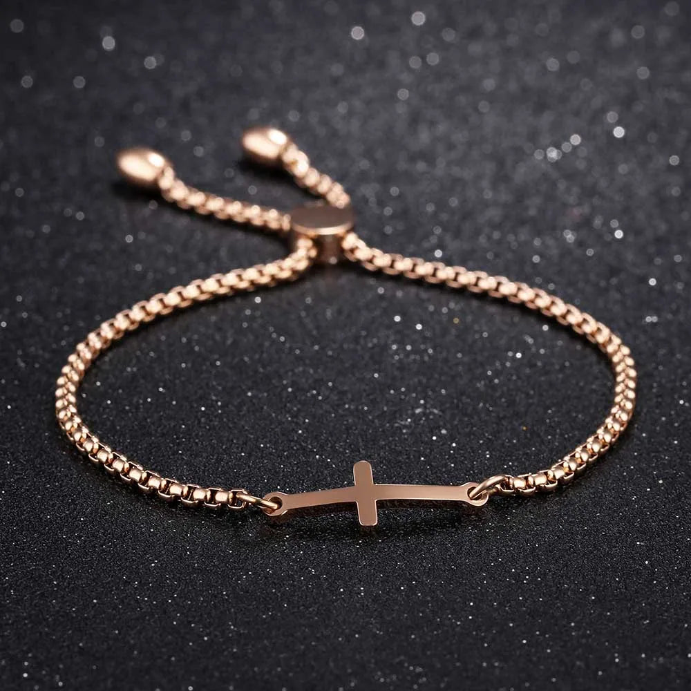 Lokaer Simple Student Cross Bracelet Friendship Jewelry Birthday Gifts Stainless Steel Women's Charm Bracelet Box Chain B17097