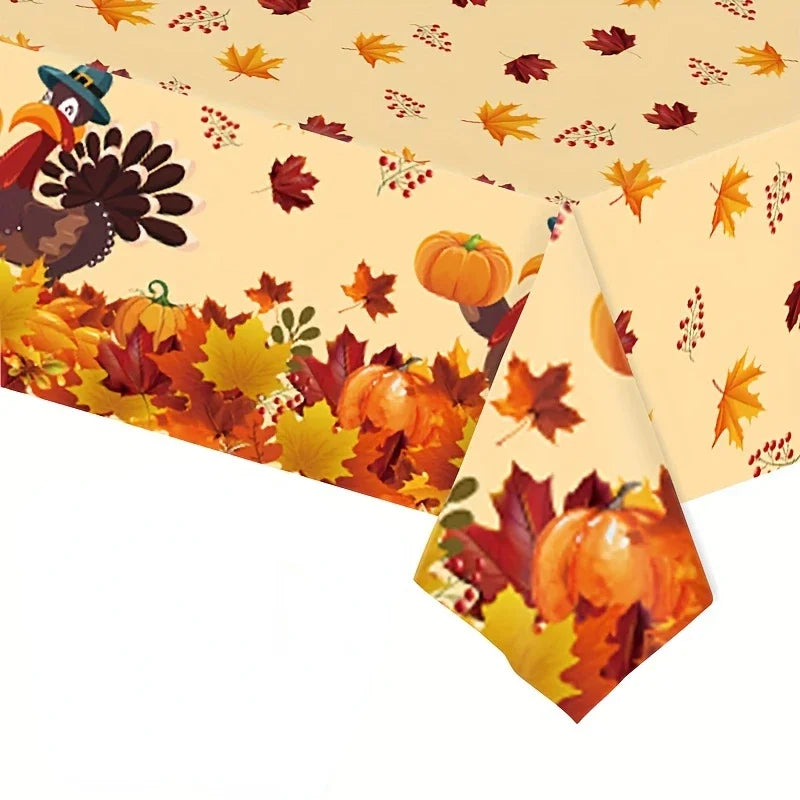 Fall Thanksgiving Rectangular Tablecloths Hello Autumn Pumpkin Maple Leaf Pattern Table Covers Reusable Party Dining Table Decor