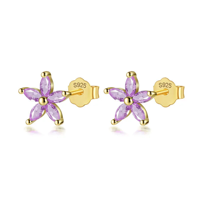 TrustDavis Real 925 Sterling Silver Fashion Flower Colour CZ Stud Earrings For Women Daughter Girls Birthday Gift Jewelry DF247
