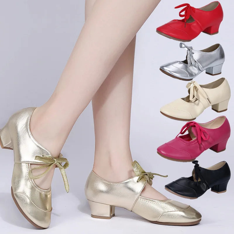 Solid Color Comfortable Breathable Dance Shoes Low Heels Soft Soles Fashionable Adjustable Women's Dance Shoes 2025 New