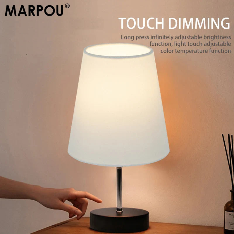 MARPOU Led Desk Lamp Touch Control 5V Three Color Adjustable Temperature Bedroom Bedside Table Lamp for Minimalist Night Light