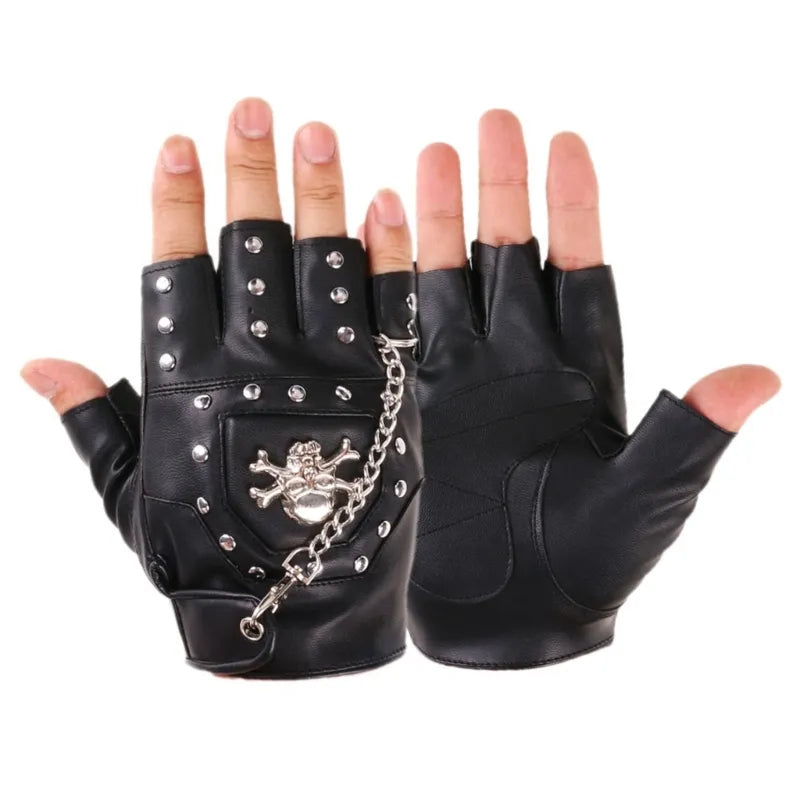 Punk Gothic Fingerless Biker Gloves PU Leather Half Finger Gloves for Men Drop Shipping