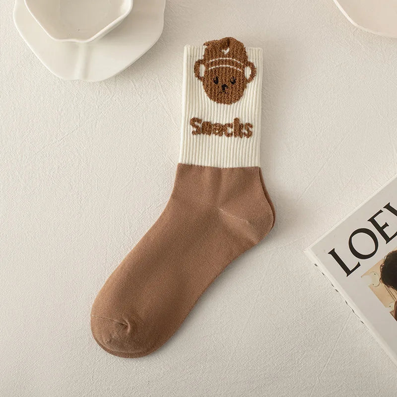 Women Socks Cotton Animal Print Autumn Winter Ladies Sock Fashion Cute Bear Calcetines Harajuku Calcetines Mujer Gift For Girls