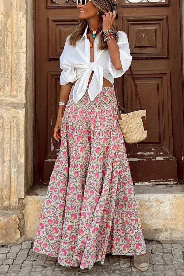 Printed Skirt Women 2023 Summer New Fashions Casual Beach Long Party Loose Ladies Vacation A Line Skirts Elegant Bohemian MsChuh