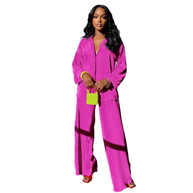 Women's Orange Long Sleeve Shirt Suit, Chiffon Tops, Wide Leg Pant, Sexy 2-Piece Set, Street Sweatsuit, Fitness Pit Strip Jacket
