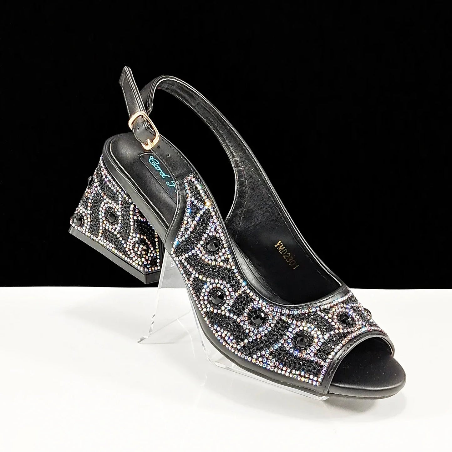 QSGFC 2024 Rhinestone Design INS Hot Sale New Arrivals African Shoes and Bag Set in Green Color Open Toe Comfortable Women Heels