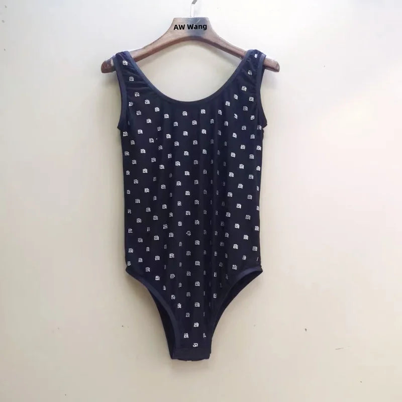 2024 Luxury Brand Women's Bikini Wang Swimsuit Sexy One-piece Swimsuit Women's Gold Print Monokini Beach Swimsuit