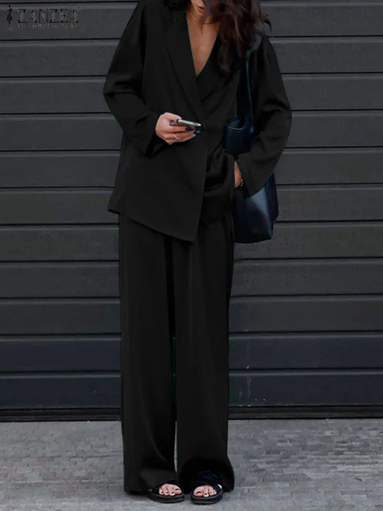 ZANZEA  2024 Fashion Women Loose Pants Sets Long Sleeve Shirts Wide Leg Pants Lady Casual Office Outfits Tracksuit Streetwears