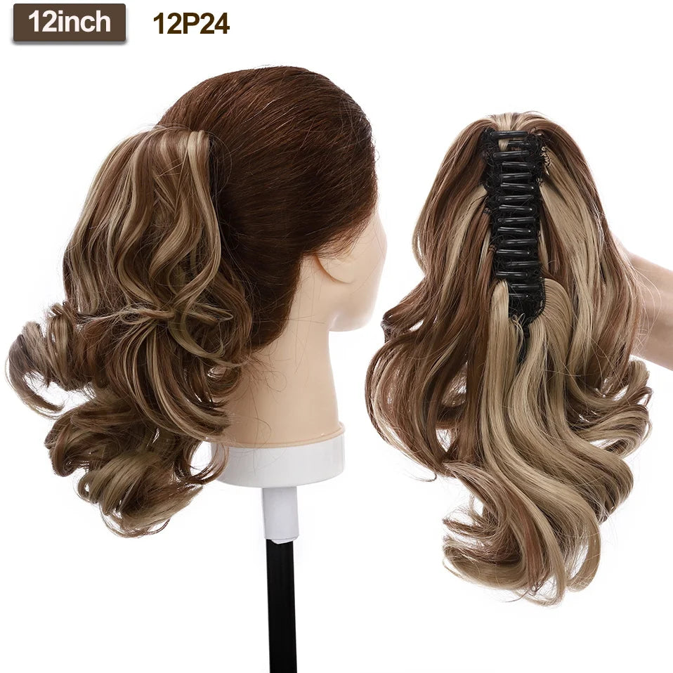 BENEHAIR Fake Ponytail Claw On Ponytail Long Wavy Clip In Hair Extension Hair Synthetic Hairpiece For Women Pony Tail Fake Hair