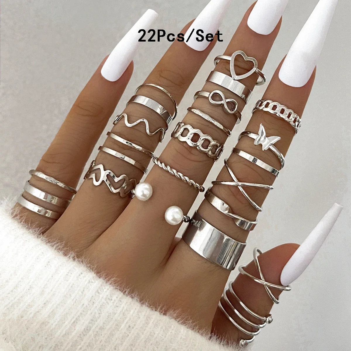 23pcs Fashion Knuckle Rings Set for Women Crystal Star Moon Eye Wave