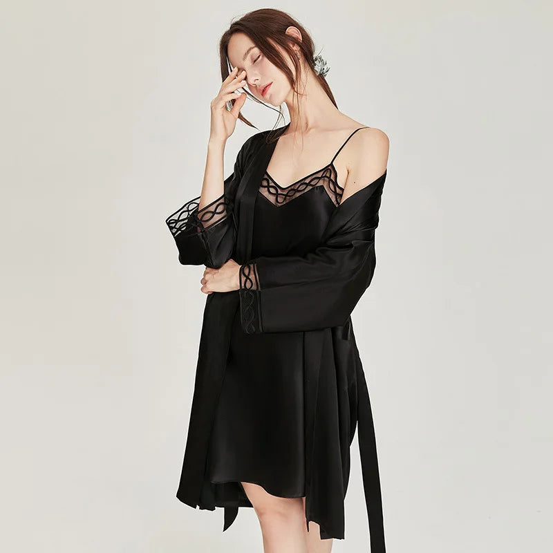 Birdtree 100%Real Mulberry Silk Pajamas Women Pyjamas Female Kimono Robe & Sleepwear 2 Pcs Pajama Sets Silk Nightgown S37111QM