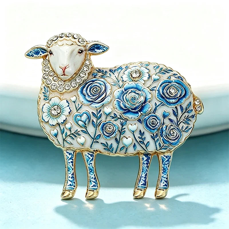 Wuli&baby Blue-and -White Porcelain Collection Animal Brooches For Women Unisex Goat Cat Butterfly Birds Party Office Brooch Pin