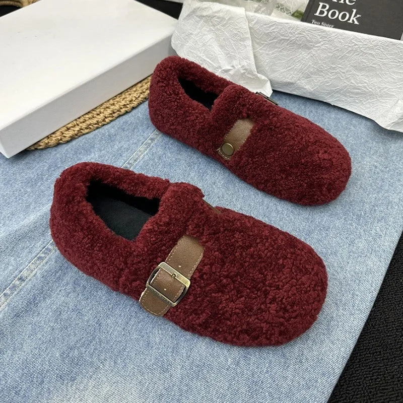 Women's New Autumn and Winter Plush Shoes Outdoor Flat Casual Shoes Home Comfortable Plus Velvet Fashionable Warm Cotton Shoes