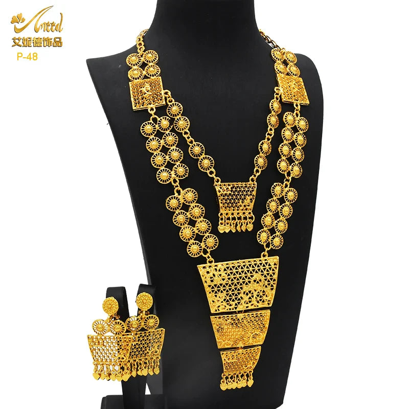 ANIID African 24K Gold Plated Jewelry Sets For Women 2PCS Set