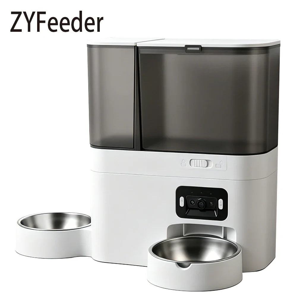 Pet Food and Water Dispenser 5L+3L Button WiFi Camera Tuya APP Automatic Smart Cat Feeder for Cats Dogs Stainless Steel Bowl