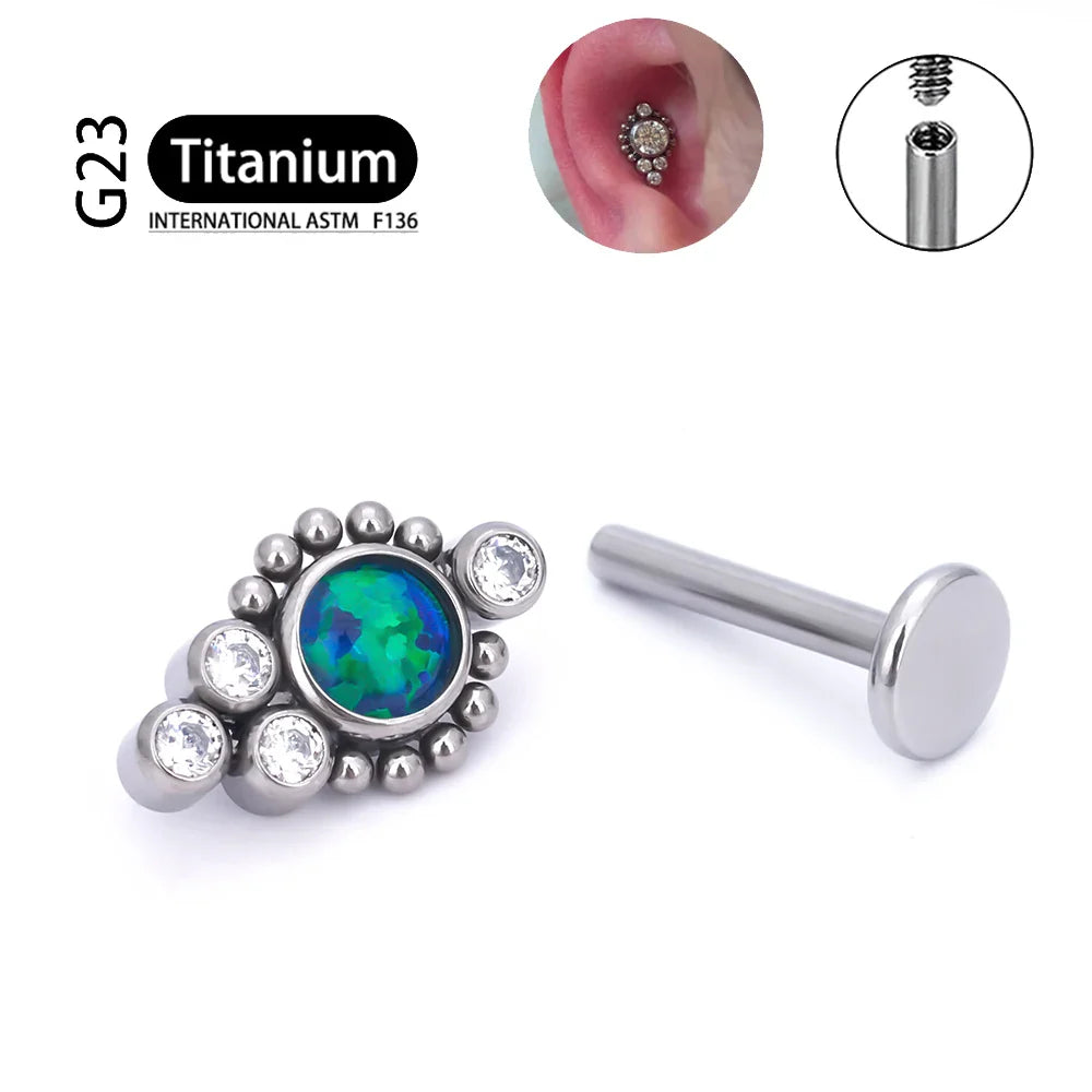 G23 Titanium ASTM F136 Cartilage Ear Studs Zircon Opal Agate Labret Lip Tragus Christmas Gift Piercing Jewelry For Women