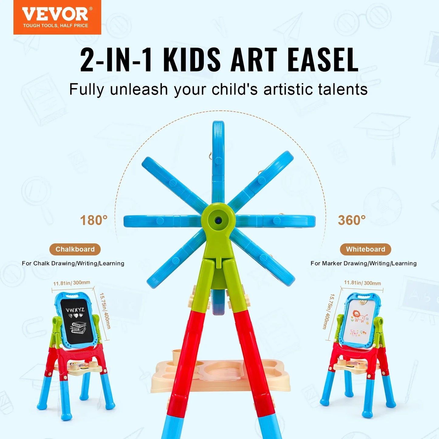 VEVOR Children Magnetic Drawing Board Painting Art Easel with Chalkboard Wordpad Baby Color Graffiti Drawing Toys Gift for Kids