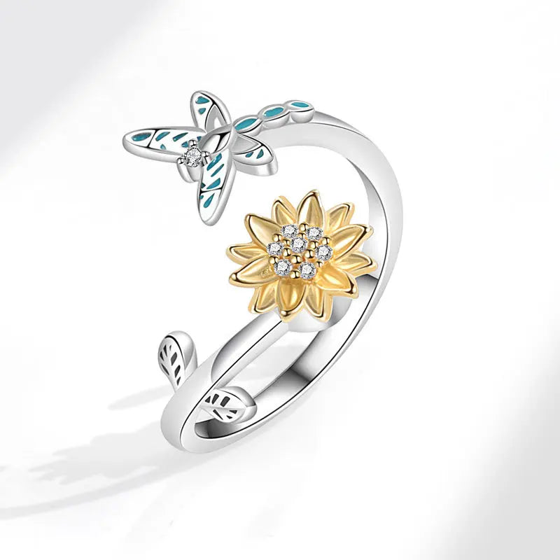 Animal Butterfly Flower Anxiety Spinner Rings Rotate Spinning Anti Worry Stress Relief Fidget Knuckle Rings Anillos De Ansiedad