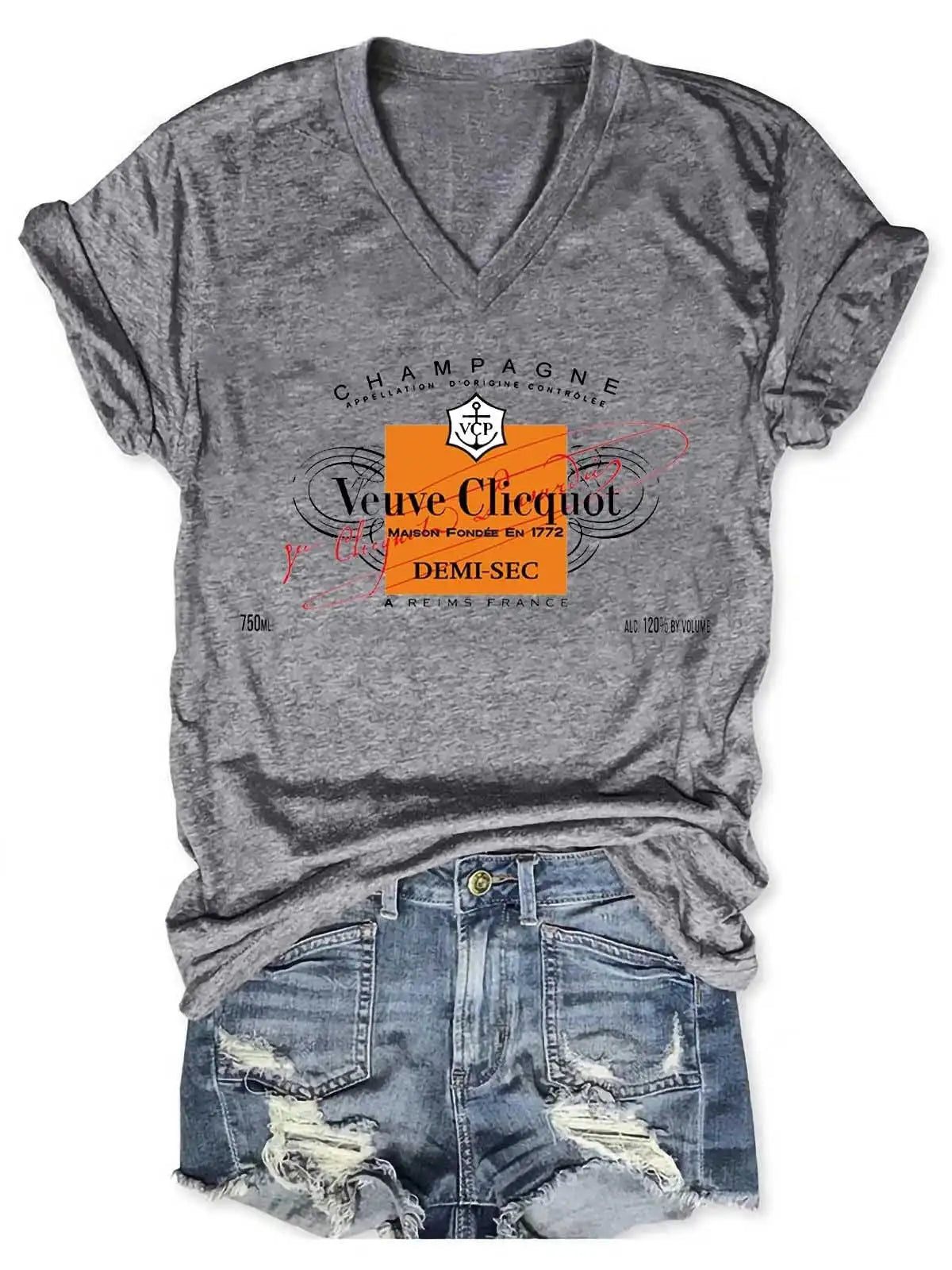 Women's Champagne Tennis Club V-Neck T-Shirt Spring and Summer Fashionable Short Sleeve Tops for Women