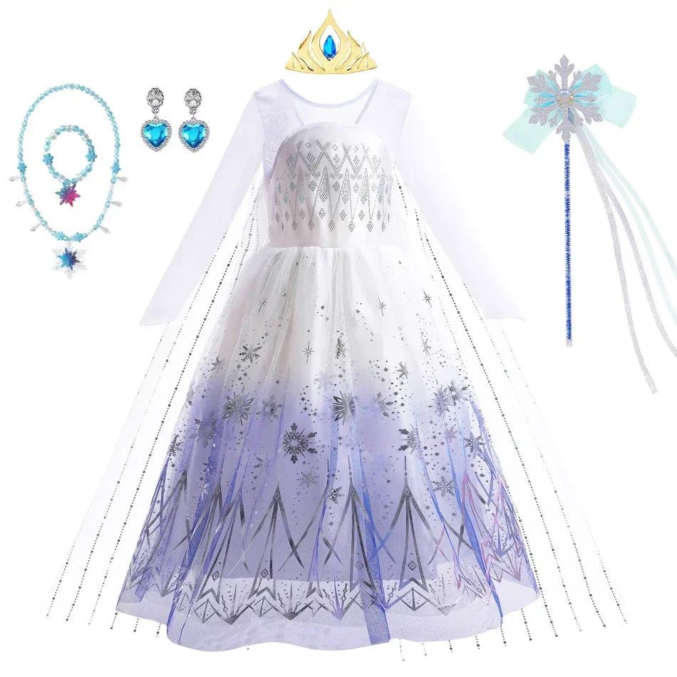 White Elsa Dress for Girls Children Princess Fancy Costume Party Carnival Dress Up for Girl Christmas Birthday Cosplay