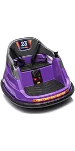 12V Car, Electric Kids Bumper Car for Toddlers 1.5-5 w/Remote Control, 3 Speeds - Purple