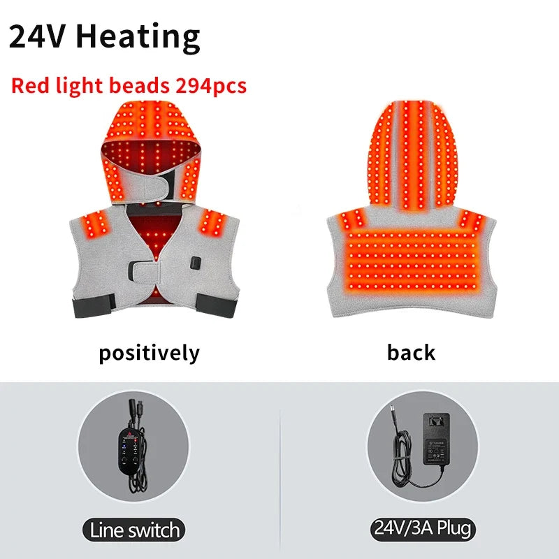 660nm Red Light Heating Vest Shoulder Wrap Massager with 294 Lamp Beads, Eases Joint Discomfort & Shoulder Back Fatigue