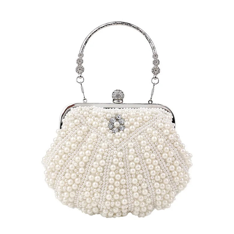 SEKUSA Beded women evening bags diamonds shell lady small day clutches party dinner wedding bridal hollow pearl handbags purse