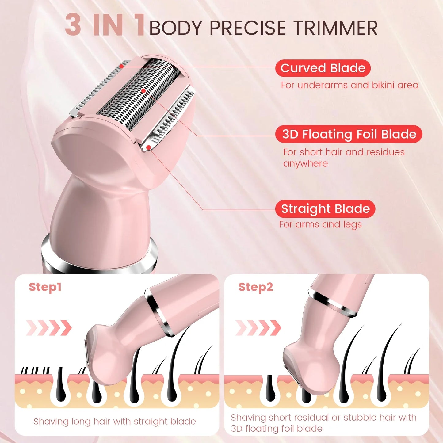 Sejoy 4 In 1 Electric Lady Shaver Portable, Body Hair Removal Epilator, Painless Cordless Trimmer Razor for Women