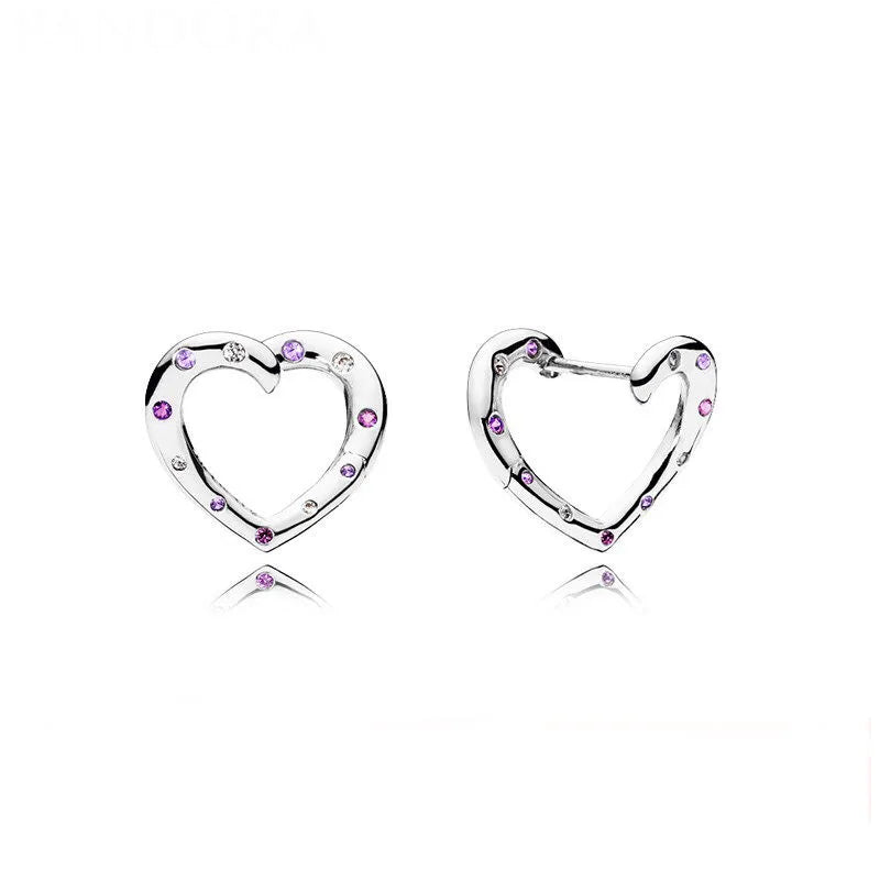 100%925 Pure Silver Classic Water-Drop Heart-Shaped Round Stud