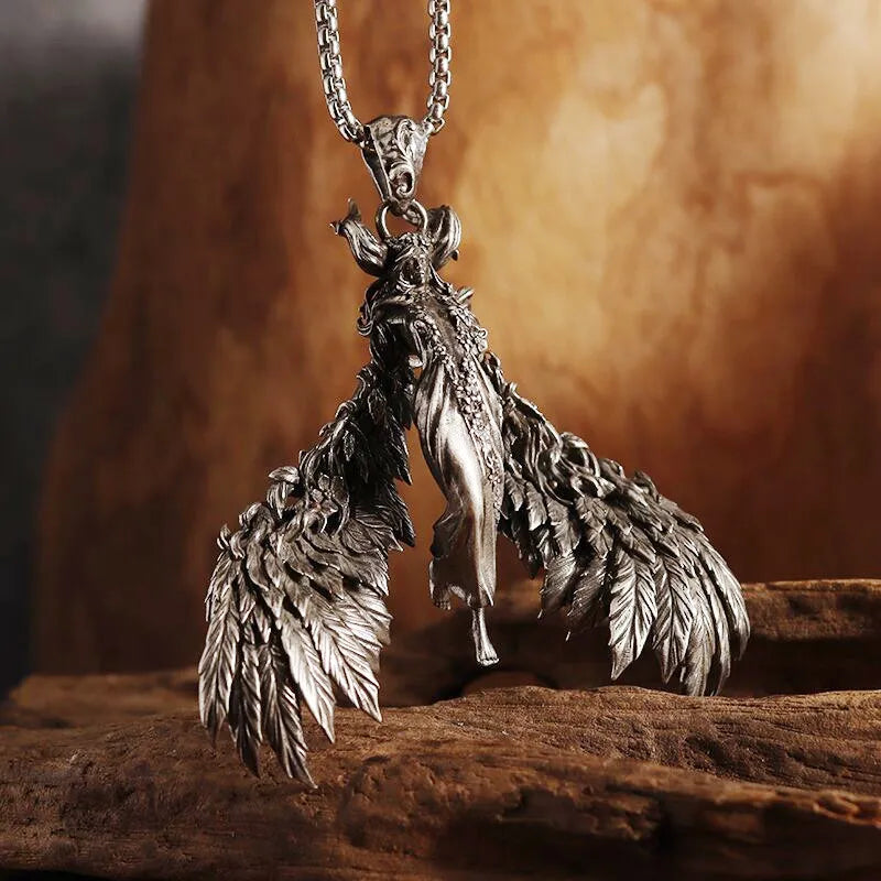 Gothic Wings Grim Reaper Pendant Half Body Skull Necklace Biker Punk Rock Jewelry Halloween Gift